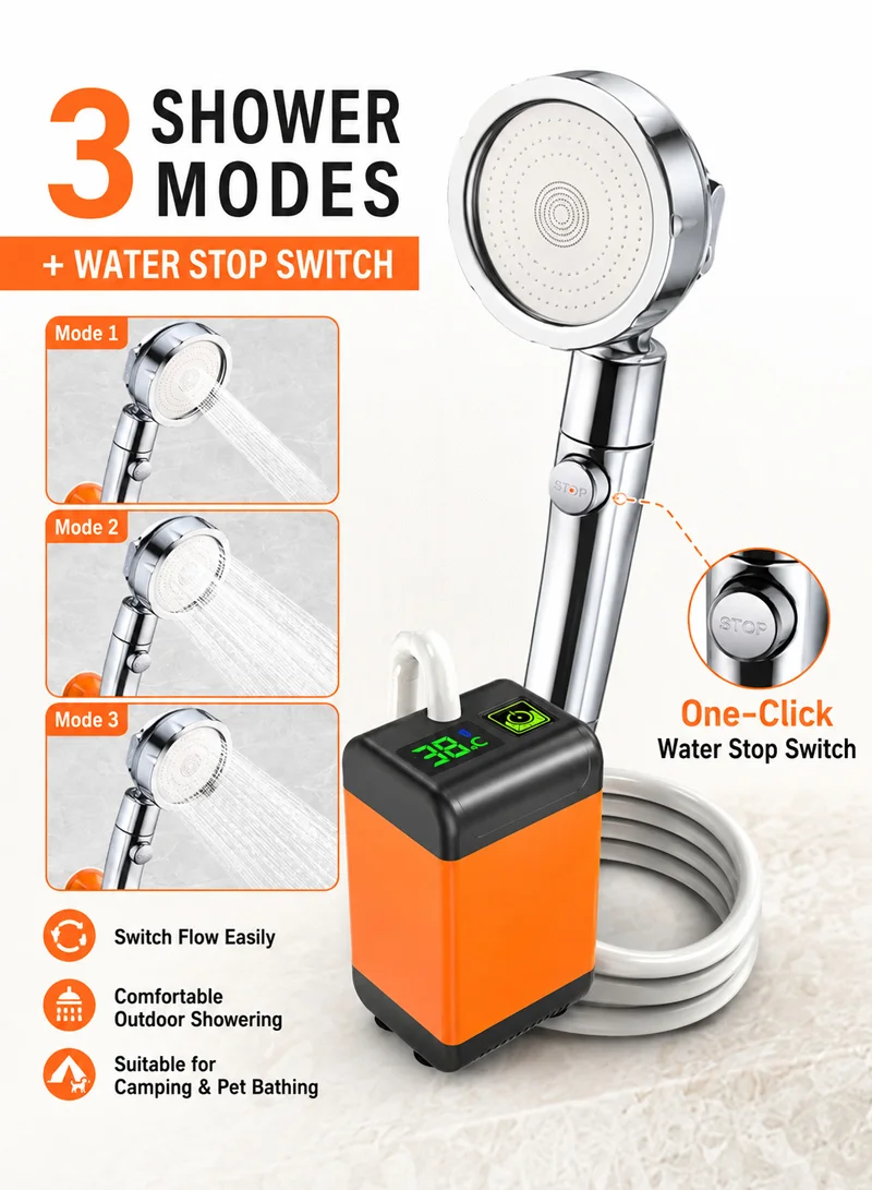 Portable Electric Shower Pump Outdoor Camping Shower Waterproof with Digital Display 7800mAh Ou — photo 4