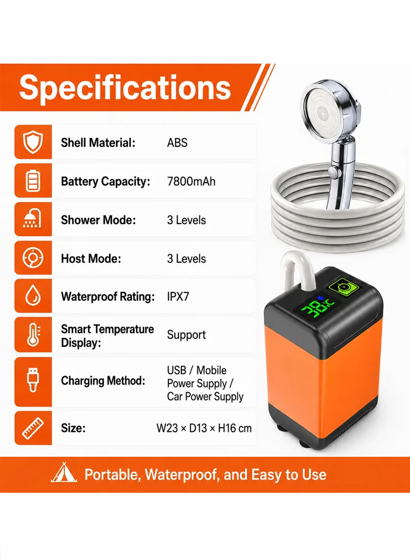 Portable Electric Shower Pump Outdoor Camping Shower Waterproof with Digital Display 7800mAh Ou — photo 6