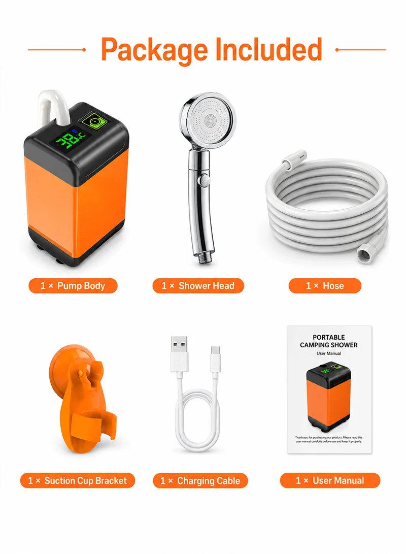 Portable Electric Shower Pump Outdoor Camping Shower Waterproof with Digital Display 7800mAh Ou — photo 7
