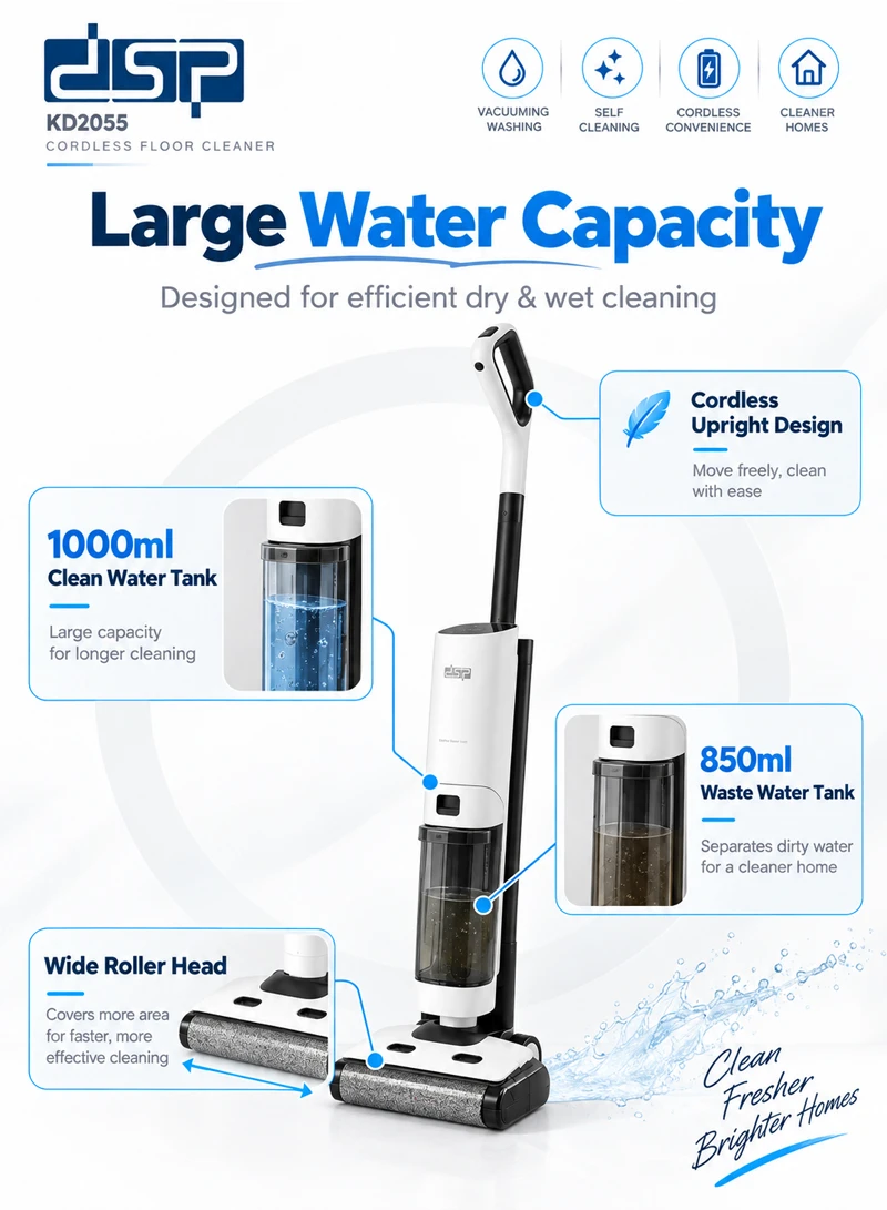 3 in 1 2600mAh Cordless Dry & Wet Floor Cleaner, Vacuuming, Floor Washing, & Self-Cleaning with — photo 2