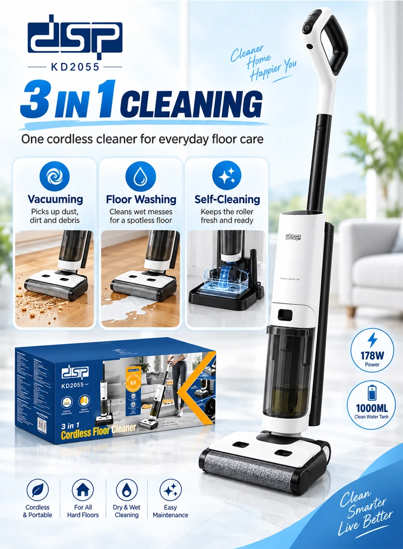 3 in 1 2600mAh Cordless Dry & Wet Floor Cleaner, Vacuuming, Floor Washing, & Self-Cleaning with — photo 3