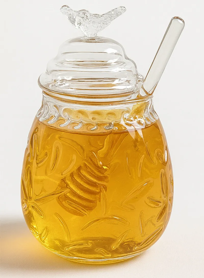 380ml Elegant Glass Honey Jar with Honey Spoon, Drip-Free Honey Serving β photo 2