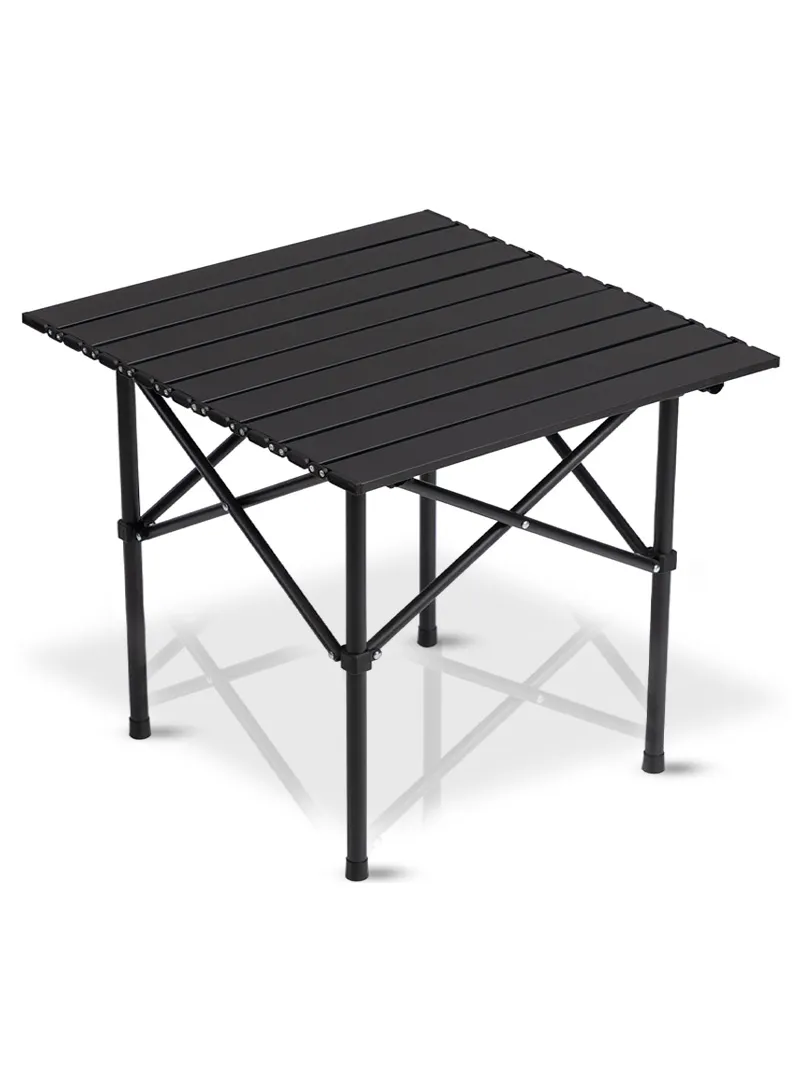 Multifunctional Folding Square Camping Table Portable & Easy to Set Up with Storage Bag - Black