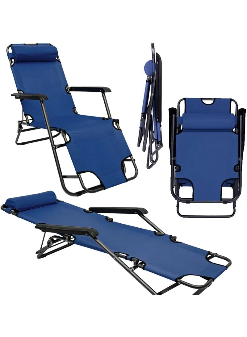 Dual Purpose Folding Chair Recliner Bed Cot Iron Pipe & Oxford Cloth Foldable Chair With Headre