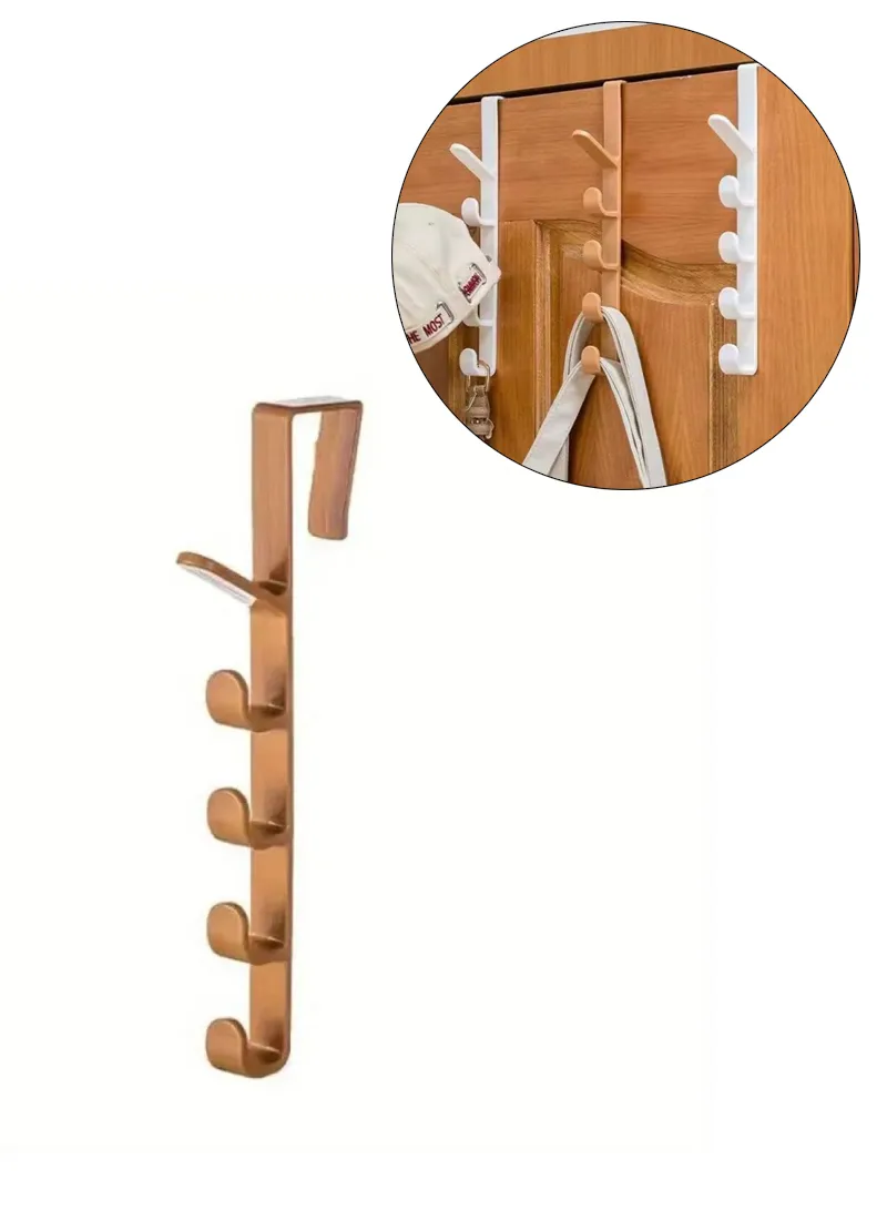 5 Hook Design Door Top Hanger, Multi-Use Door Towel Rack Hanging Hook - Brown