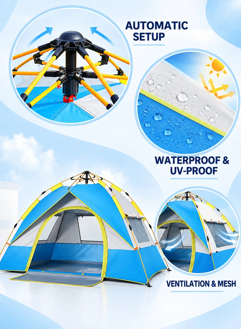 3-4 People Fake Double Layer Double Door Automatic Setup Tent with Carrying Bag, Multi-use Outd β photo 4