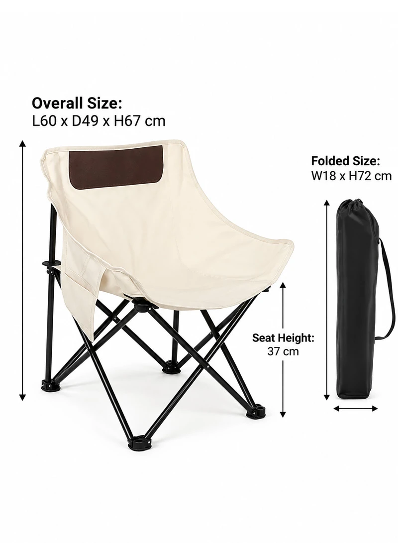 Lightweight Folding Camping Moon Chair with Side Pocket & Carry Bag - Beige β photo 2