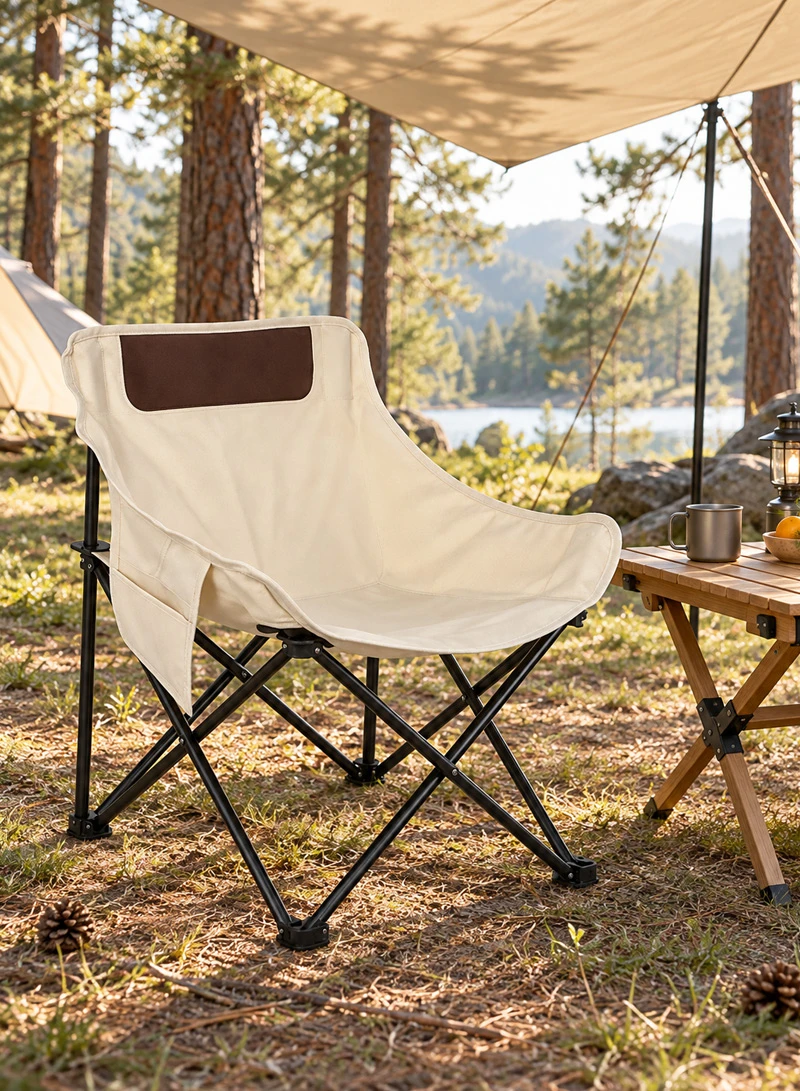 Lightweight Folding Camping Moon Chair with Side Pocket & Carry Bag - Beige — photo 3