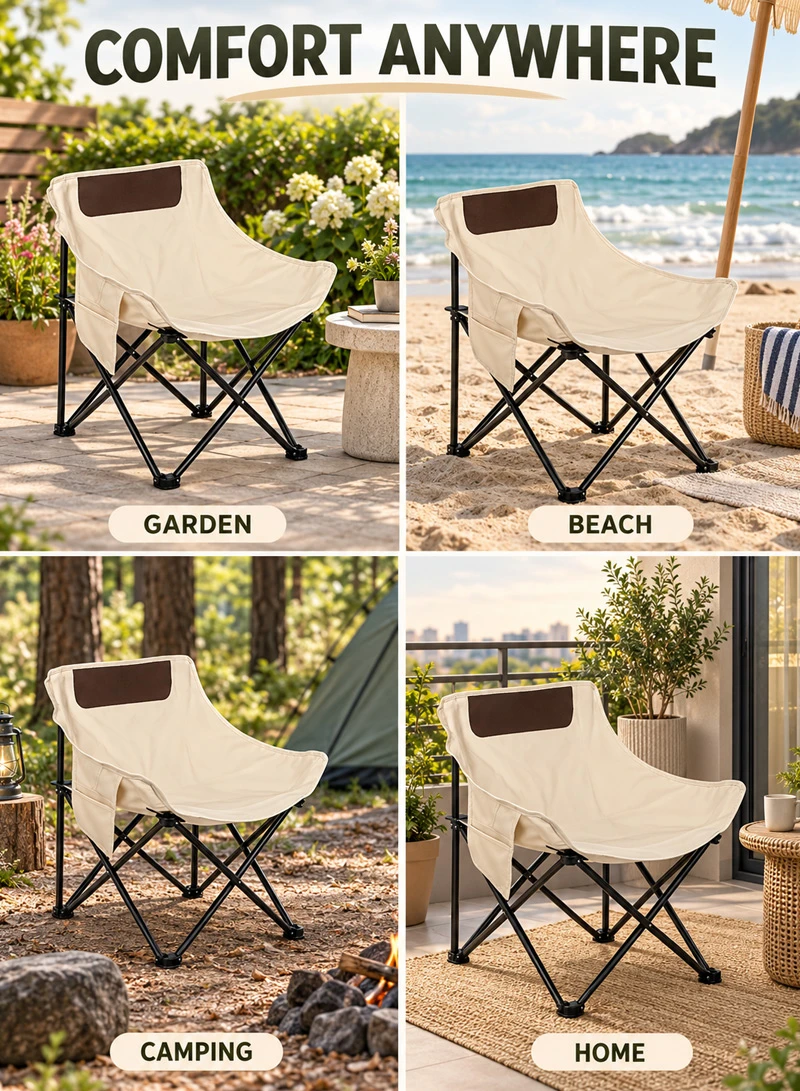 Lightweight Folding Camping Moon Chair with Side Pocket & Carry Bag - Beige — photo 4