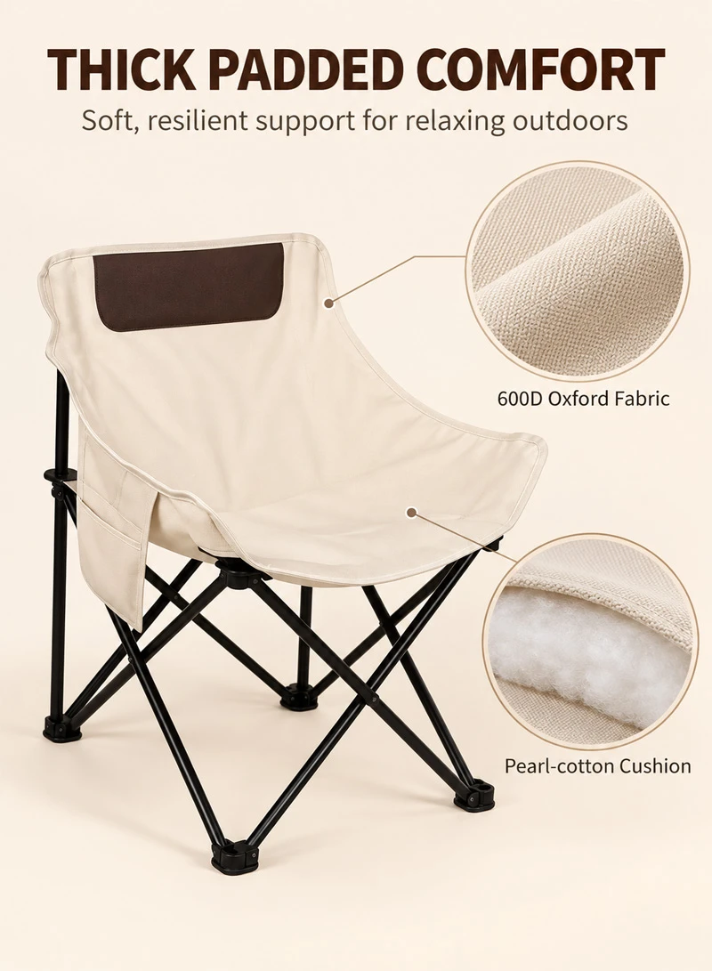 Lightweight Folding Camping Moon Chair with Side Pocket & Carry Bag - Beige — photo 5
