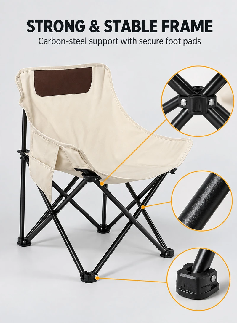 Lightweight Folding Camping Moon Chair with Side Pocket & Carry Bag - Beige β photo 6
