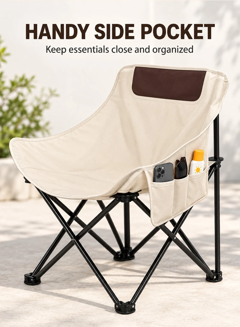 Lightweight Folding Camping Moon Chair with Side Pocket & Carry Bag - Beige β photo 8