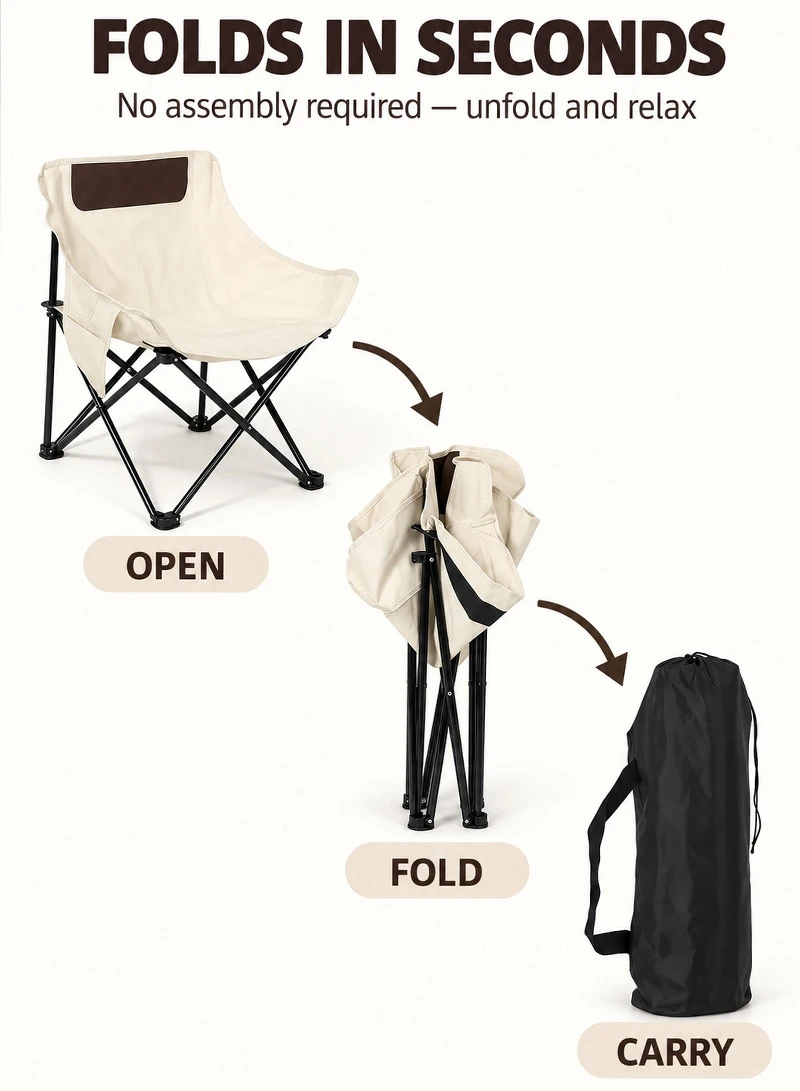 Lightweight Folding Camping Moon Chair with Side Pocket & Carry Bag - Beige β photo 9