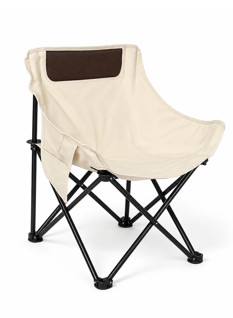 Lightweight Folding Camping Moon Chair with Side Pocket & Carry Bag - Beige