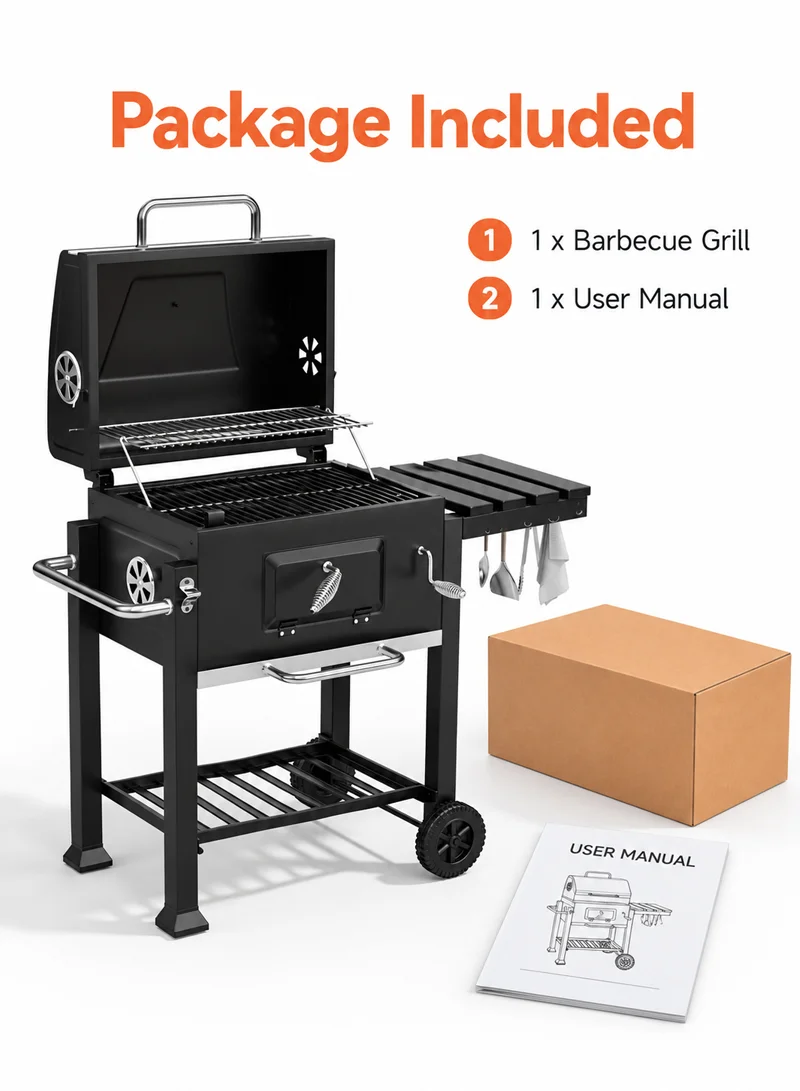 Heavy Duty Iron & Stainless Steel Charcoal Barbecue Grill Trolley with Wheels & Temperature Gau β photo 8