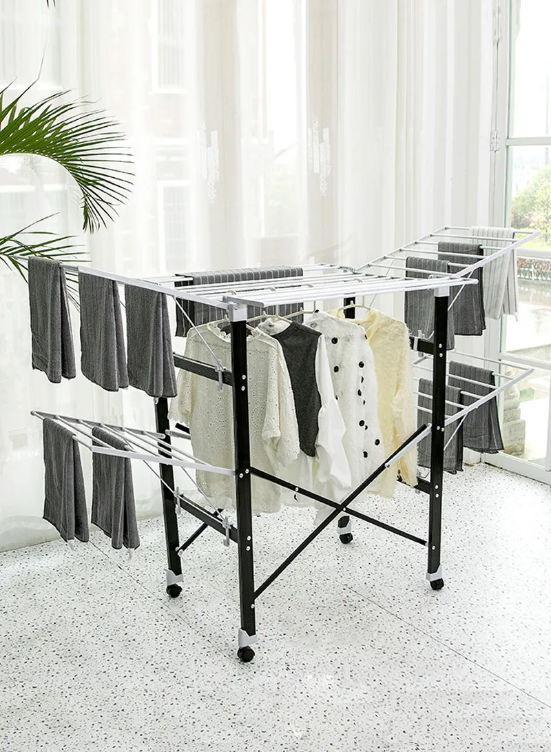 4-Tiers 4-Wings Foldable Multifunctional Clothes Hanger Adjustable Large Stainless Steel Drying