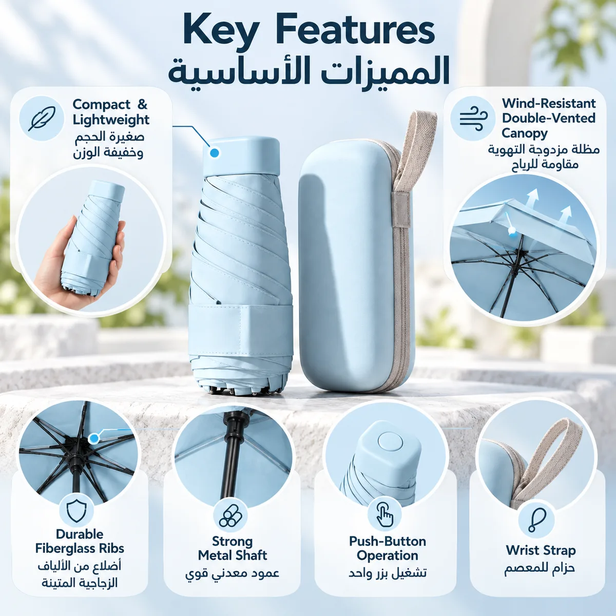 Mini Folding Umbrella with Case - Black β photo 3