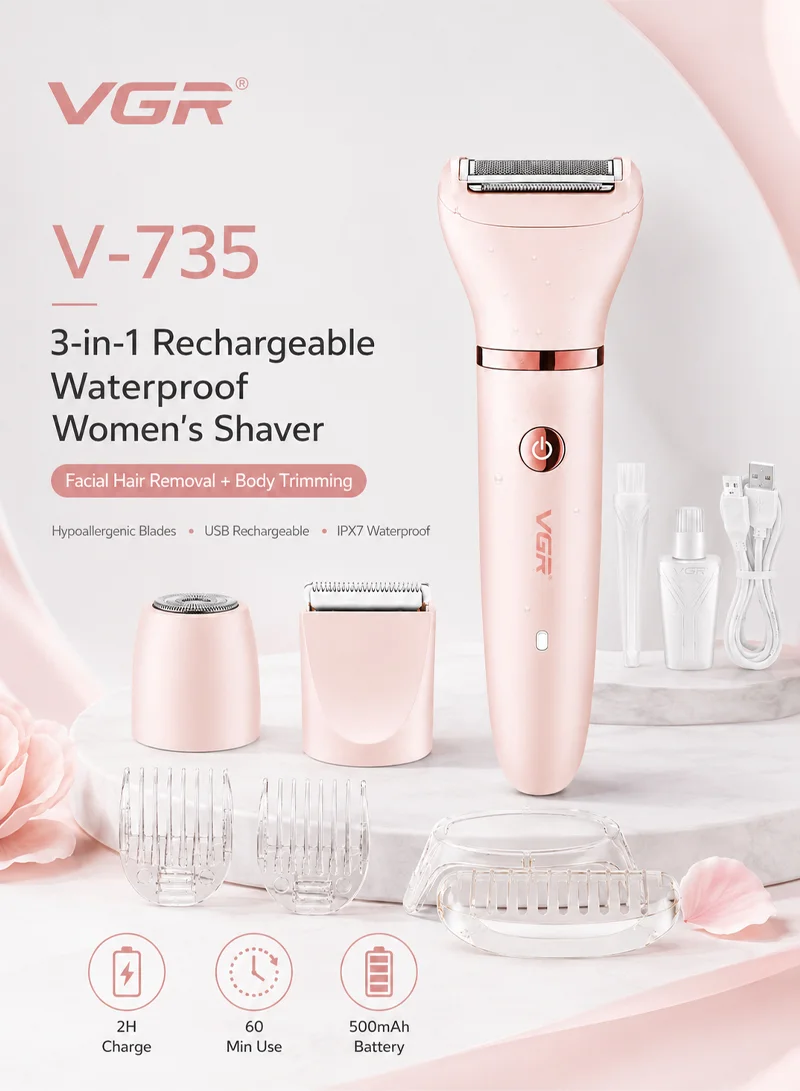 3-in-1 Rechargeable Waterproof Women's Shaver With Facial Hair Removal β photo 2