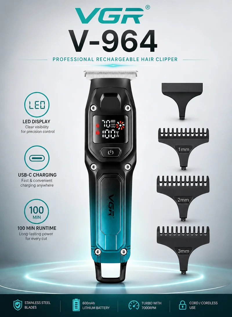 Professional Rechargeable Cord/Cordless Hair Clipper With LED Display & Hanging Loop — photo 2