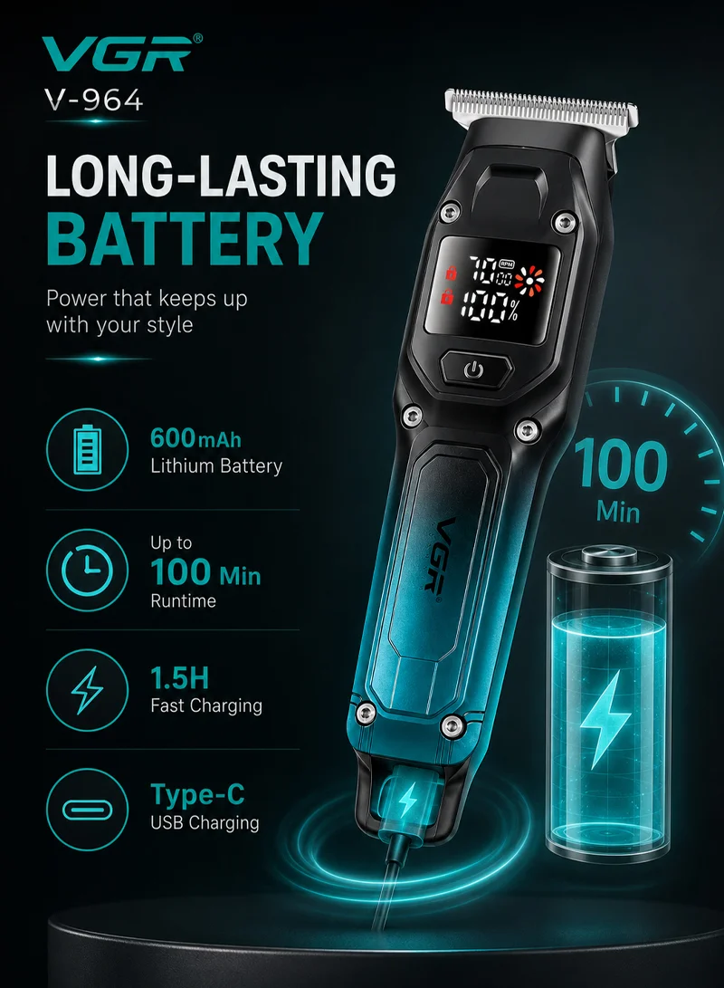 Professional Rechargeable Cord/Cordless Hair Clipper With LED Display & Hanging Loop β photo 4