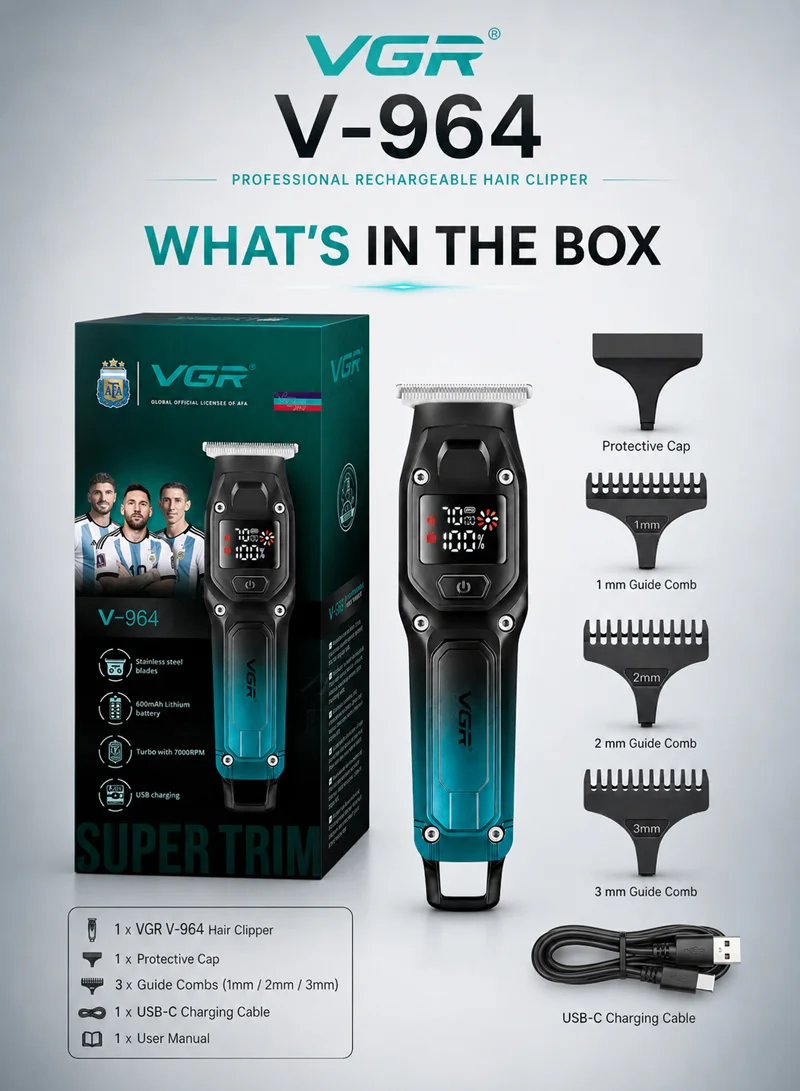 Professional Rechargeable Cord/Cordless Hair Clipper With LED Display & Hanging Loop — photo 7
