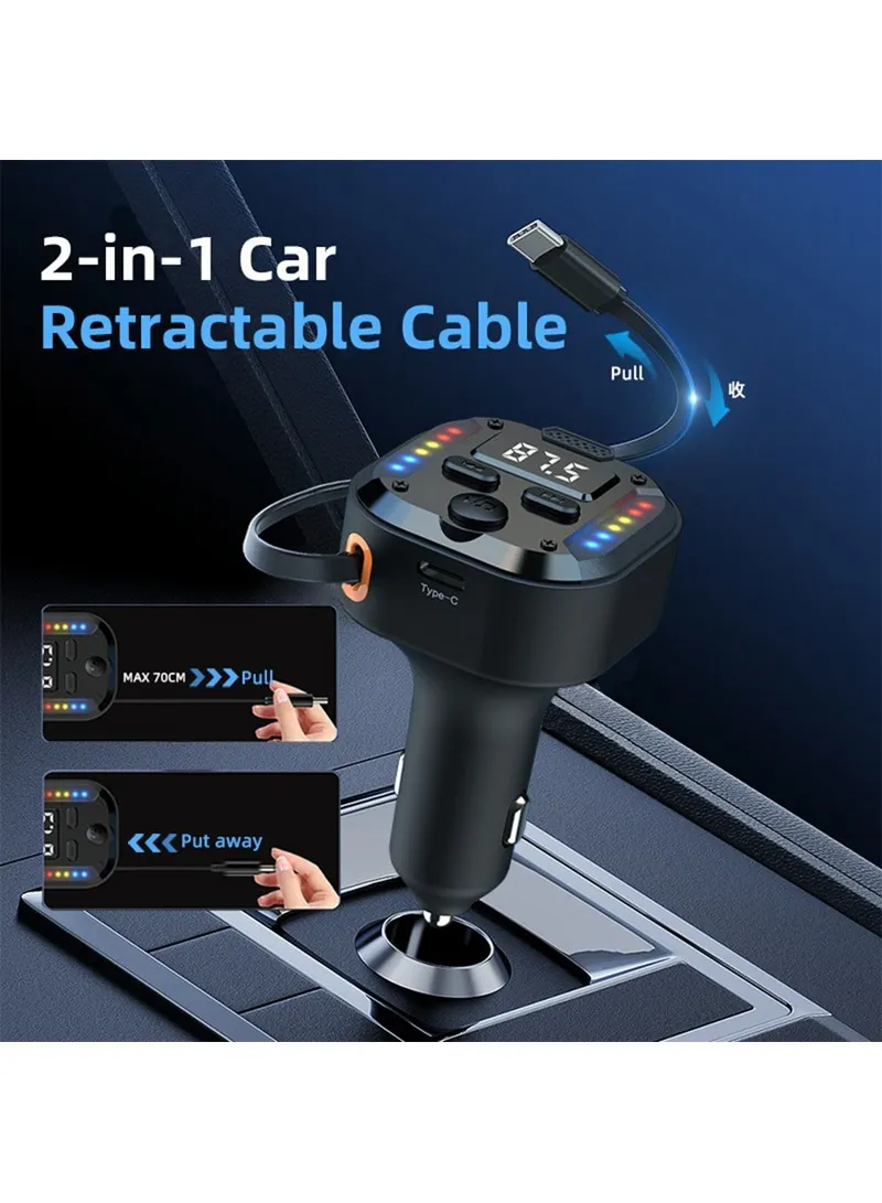 30W Bluetooth-compatible Car Charger with Type-C Extendable Cable, PD Fast Charger FM Transmitt — photo 3