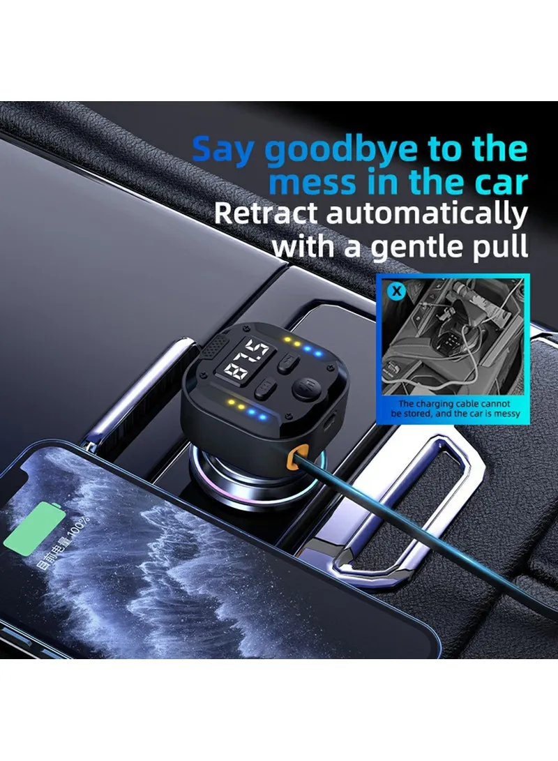 30W Bluetooth-compatible Car Charger with Type-C Extendable Cable, PD Fast Charger FM Transmitt — photo 5