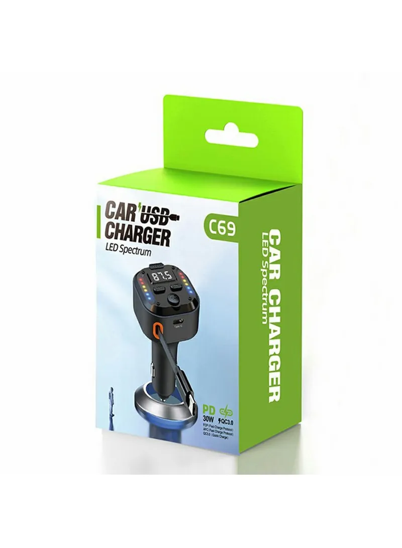 30W Bluetooth-compatible Car Charger with Type-C Extendable Cable, PD Fast Charger FM Transmitt β photo 8