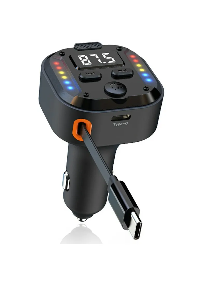 30W Bluetooth-compatible Car Charger with Type-C Extendable Cable, PD Fast Charger FM Transmitt
