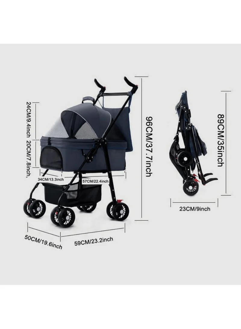 2-in-1 Dog Cat Cart Going Out Pet Carrier Stroller Portable Foldable Trolley - Grey β photo 3