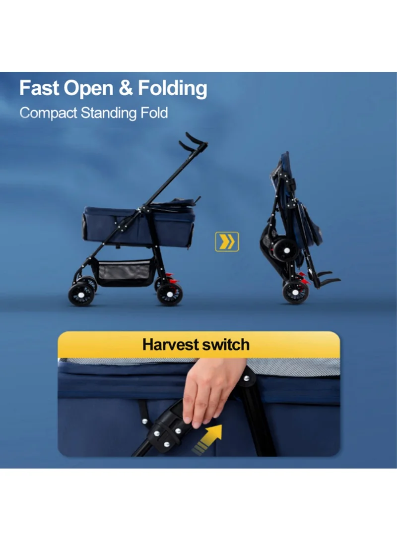 2-in-1 Dog Cat Cart Going Out Pet Carrier Stroller Portable Foldable Trolley - Grey — photo 4
