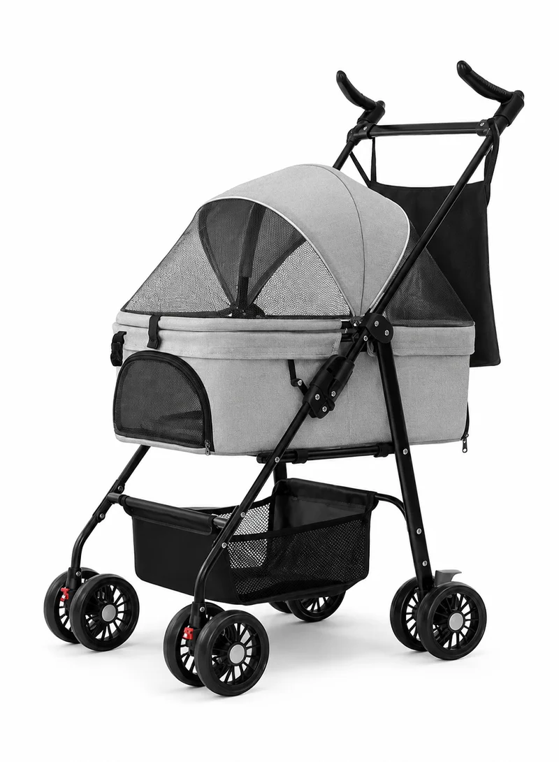 2-in-1 Dog Cat Cart Going Out Pet Carrier Stroller Portable Foldable Trolley - Grey