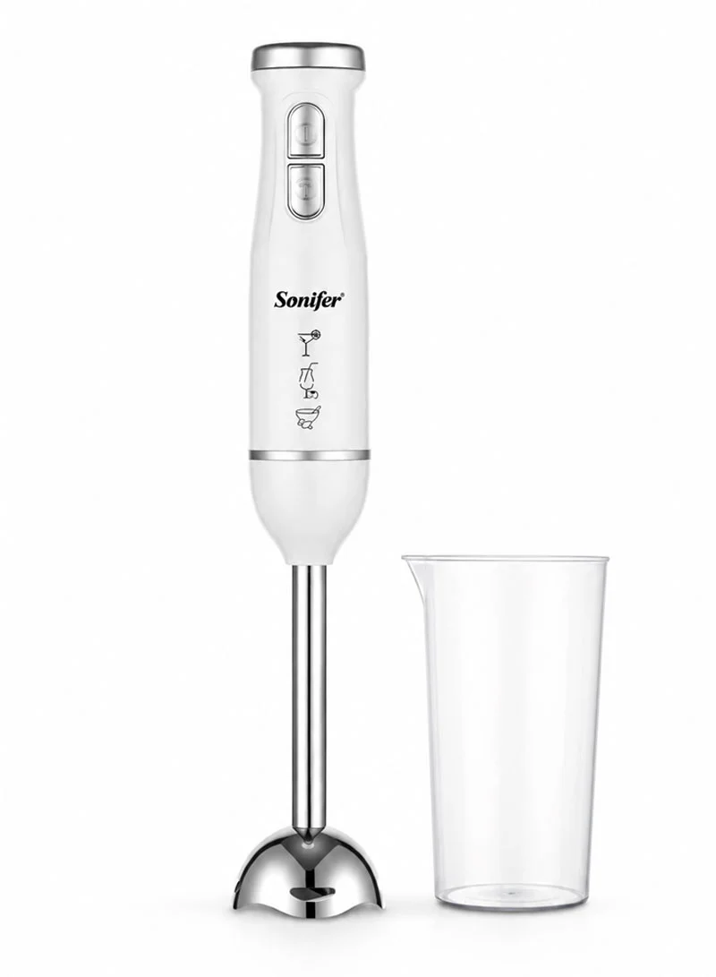 2-Speed Stainless Steel Hand Blender Set with Measuring Cup - White