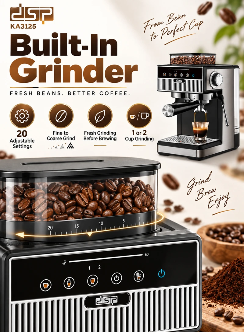 20-Bar Pump Espresso Coffee Maker, Coffee Machine with Grinde, Tank, & 20 Grind Settings β photo 2