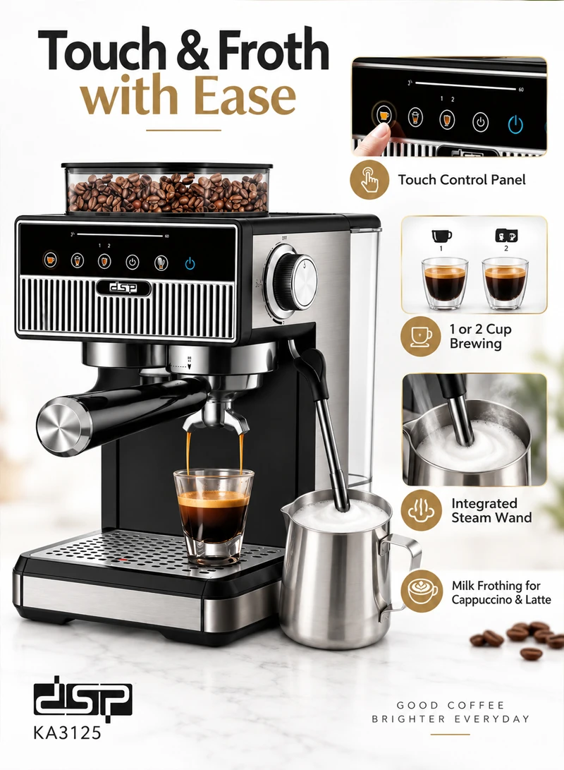 20-Bar Pump Espresso Coffee Maker, Coffee Machine with Grinde, Tank, & 20 Grind Settings — photo 6