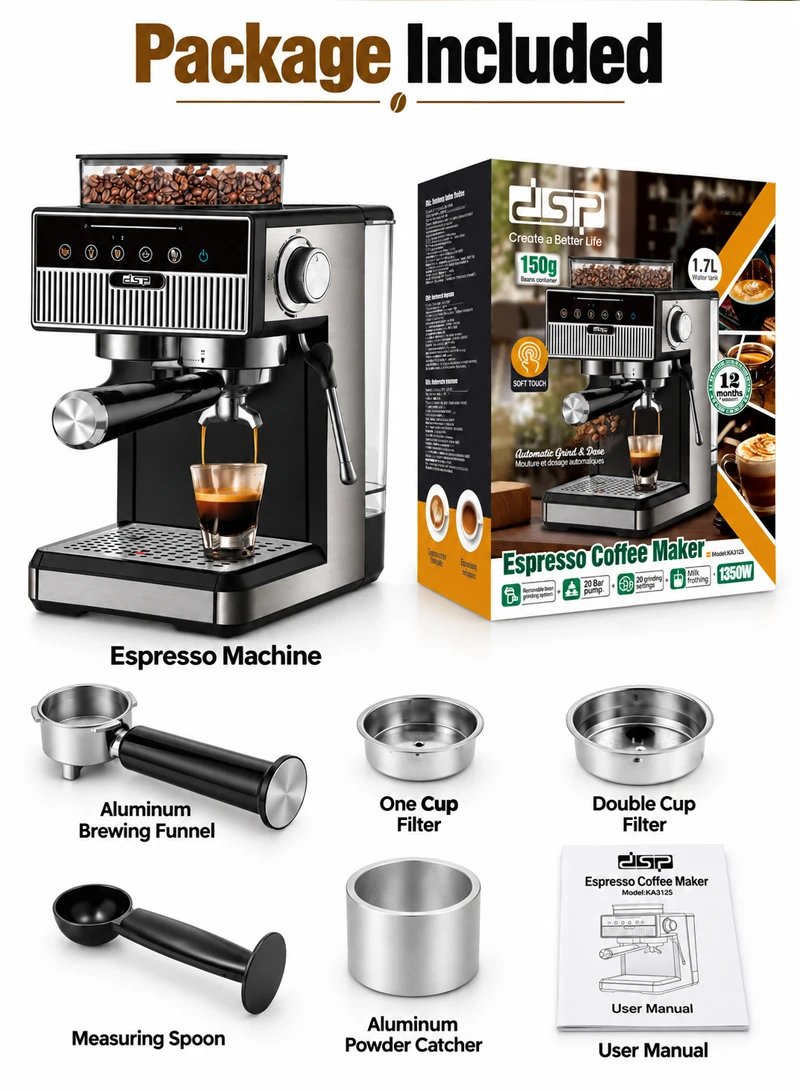 20-Bar Pump Espresso Coffee Maker, Coffee Machine with Grinde, Tank, & 20 Grind Settings β photo 8