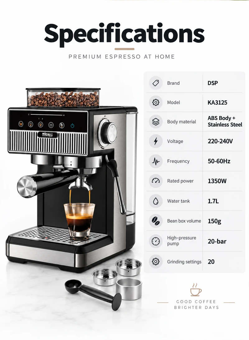 20-Bar Pump Espresso Coffee Maker, Coffee Machine with Grinde, Tank, & 20 Grind Settings — photo 9