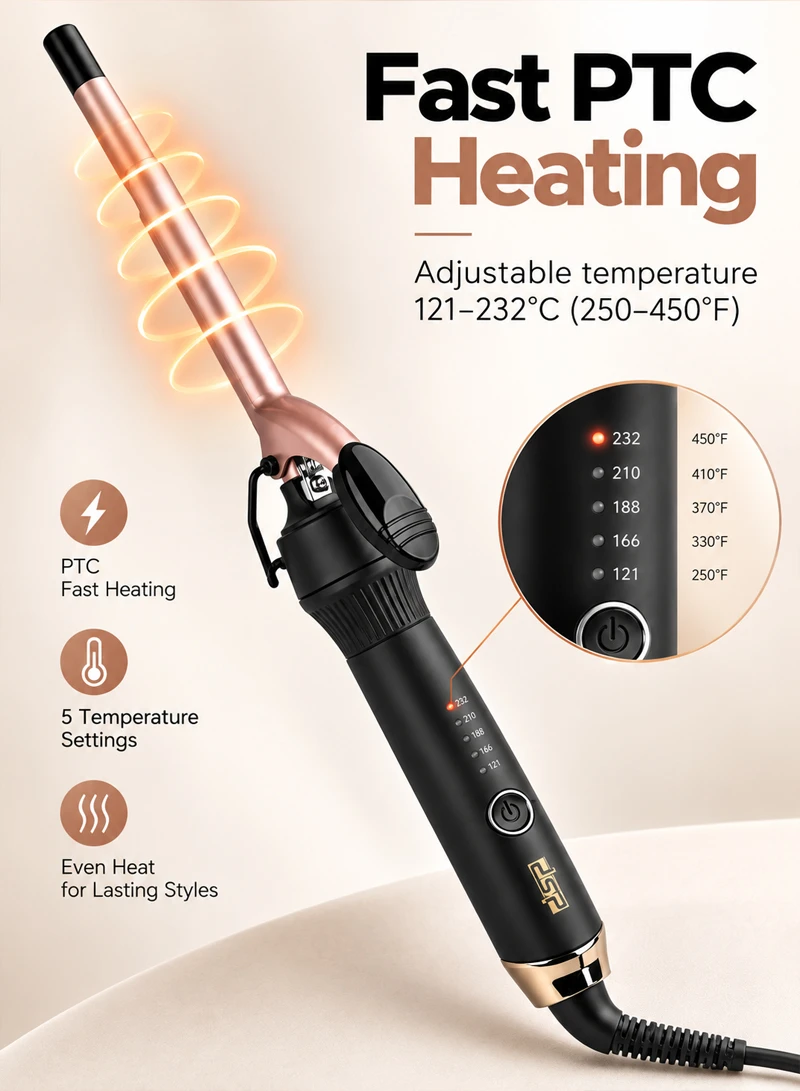 9MM 30W Professional Ceramic Tube Hair Curler With Adjustable Temperature 20105 - Black — photo 5