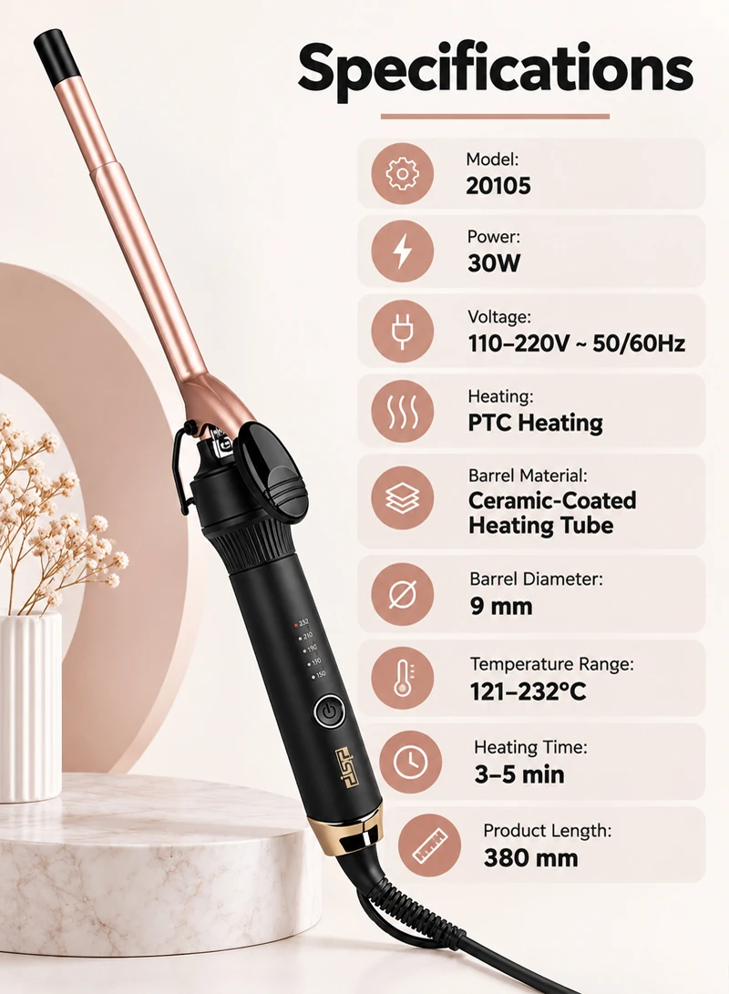 9MM 30W Professional Ceramic Tube Hair Curler With Adjustable Temperature 20105 - Black β photo 6