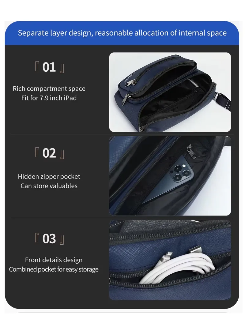 8″ Waterproof Fabric Shockproof Pocket Crossbody Large Bag - Black — photo 7