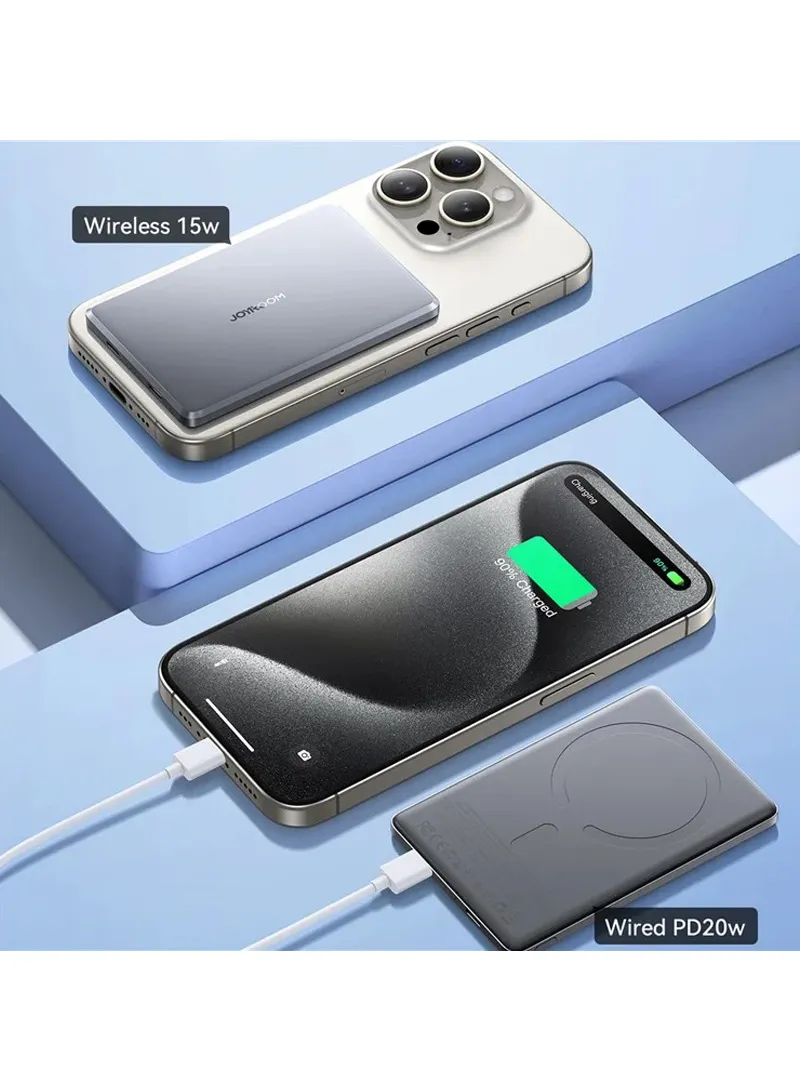 20W 5000mAh Magnetic Wireless & Wired Power Bank with Ring Holder - Space Grey — photo 5