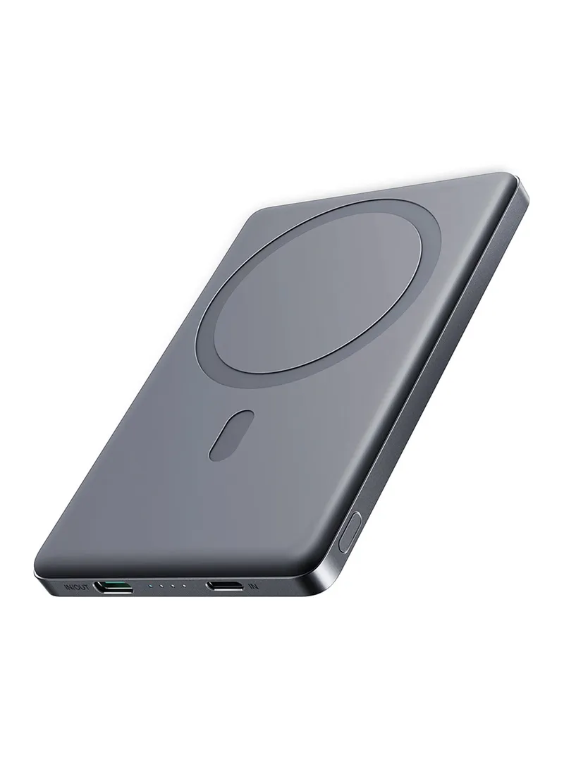 20W 5000mAh Magnetic Wireless & Wired Power Bank with Ring Holder - Space Grey