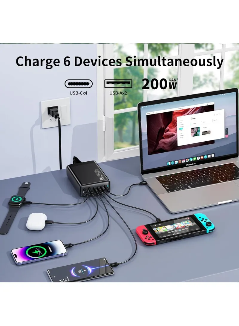 GaN Desktop Charger 3C+3A 6 Port Output Single Type-C Port Charging Station for Phones Tablets β photo 3