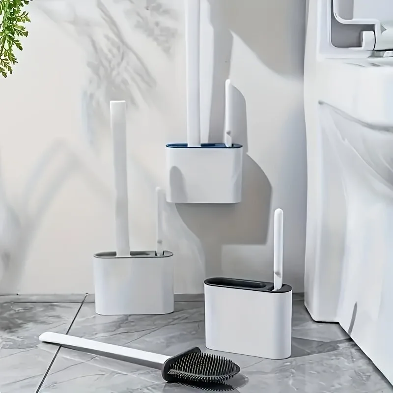3 in 1 Silicone Toilet Brush with Holder - White β photo 2