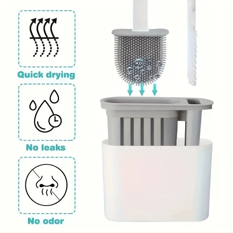 3 in 1 Silicone Toilet Brush with Holder - White — photo 4