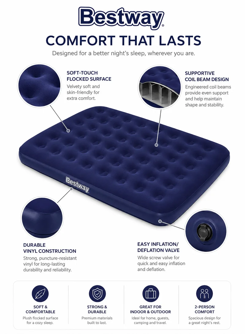 191x137x22cm Inflatable Flocked Double Air Mattress, Portable Sleeping Bed 67002 — photo 6