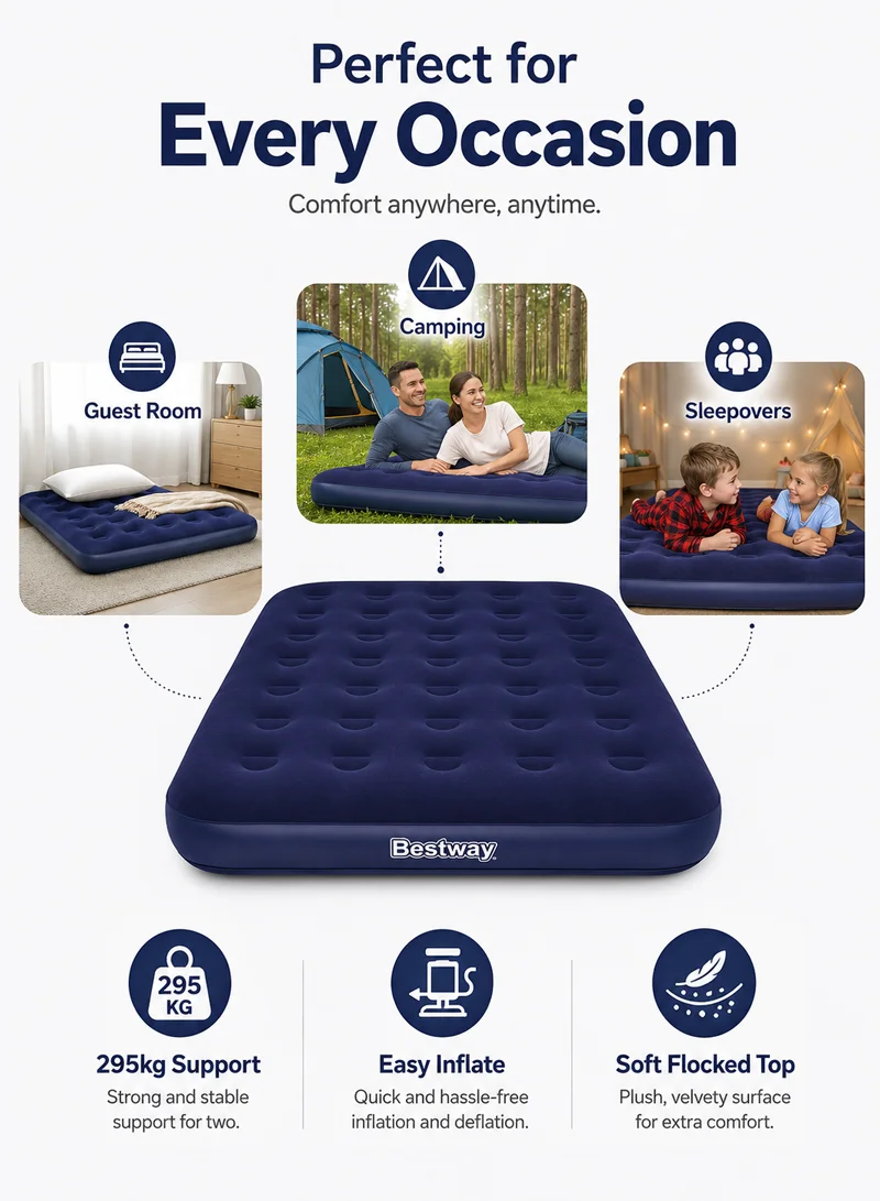 191x137x22cm Inflatable Flocked Double Air Mattress, Portable Sleeping Bed 67002 — photo 9