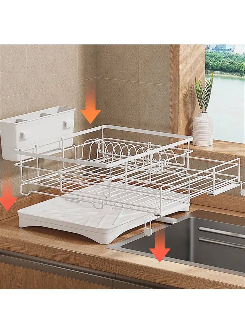 Retractable Kitchen Dish Bowl Drain Rack Carbon Steel Countertop Sink Storage Rack - Black β photo 3