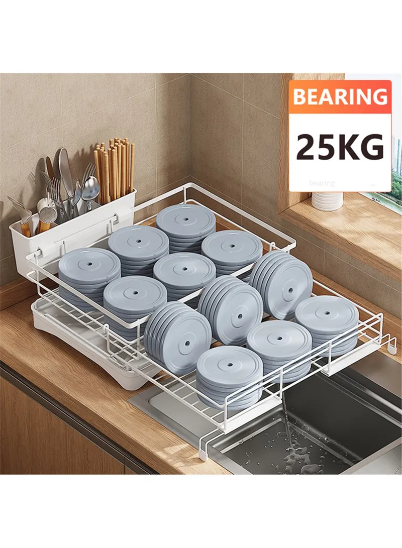 Retractable Kitchen Dish Bowl Drain Rack Carbon Steel Countertop Sink Storage Rack - Black β photo 7