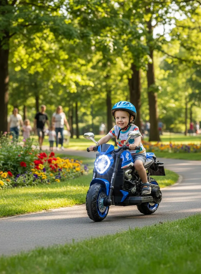 3 Years+ Rechargeable Kids Ride-On Motor Bike with Handle Accelerator & Brake Pedal, LED Lights — photo 9